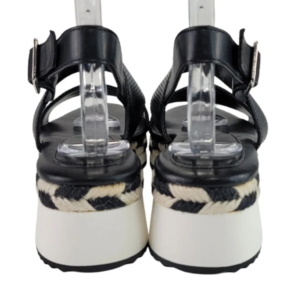 Kelly & Katie Poliana Espadrille Black White Platform Wedge Sandal Shoes Sz 8 - Picture 4 of 12